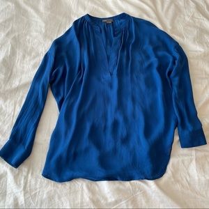 Vince Silk Band Collar Blouse in Blue